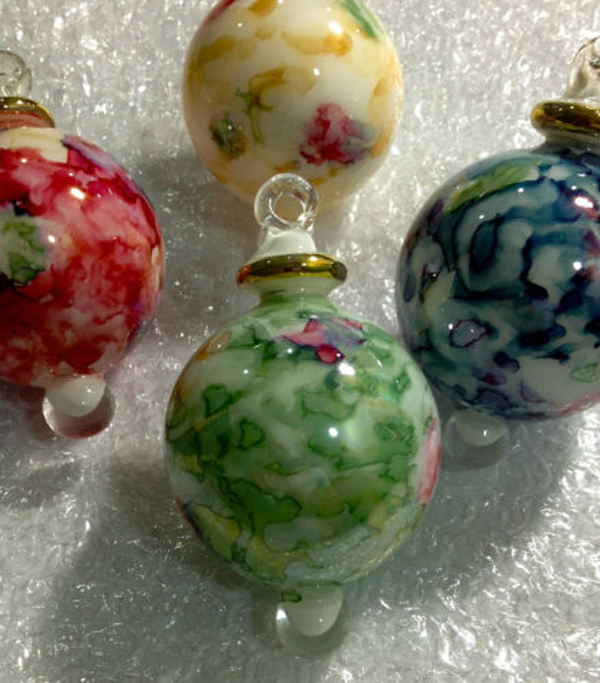 Lot of 4 hand blown glass friendship christmas ornaments