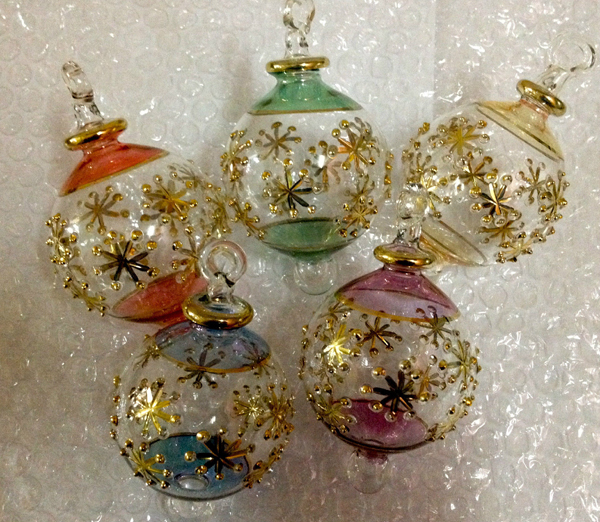 Hand blown glass xmas ornaments lot of 5 pcs