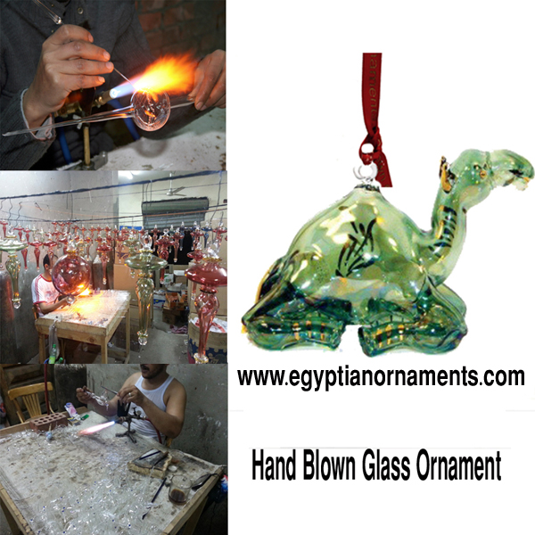 Setting Camel Hand Blown Glass Christmas Ornament