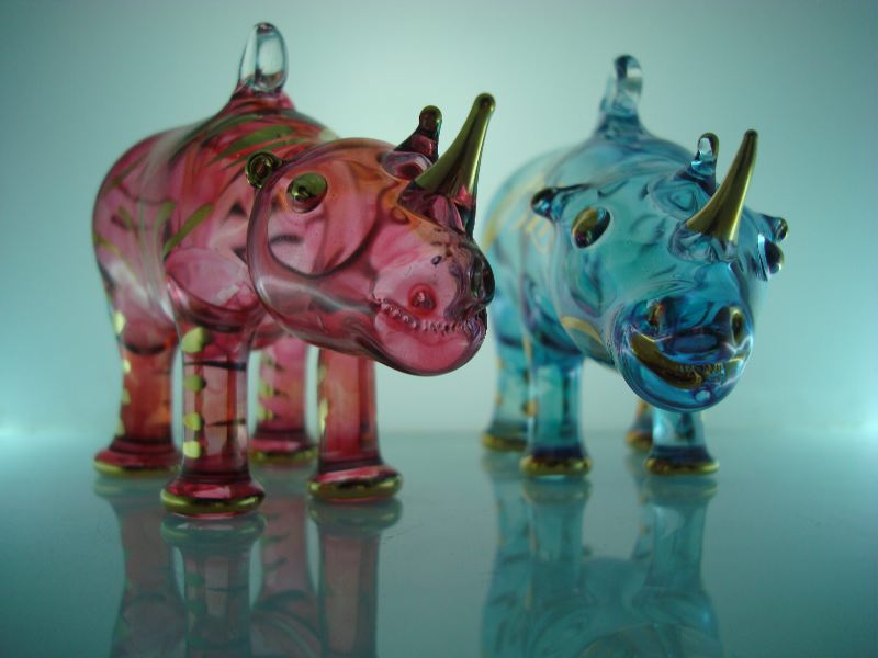 Blown glass rhino christmas ornament