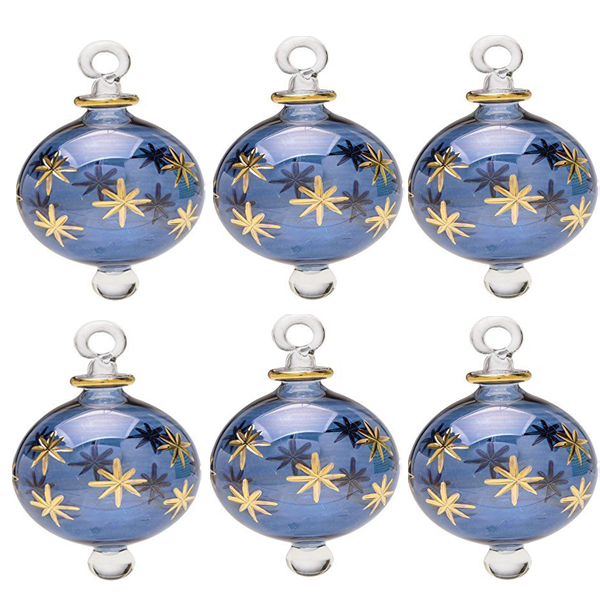 Lot Of 6 Blown Glass Egyptian Christmas Ornaments with 14 k Gold