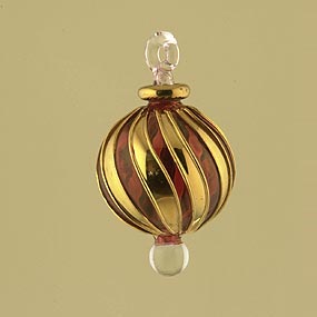 Blown glass Christmas ornament ball with wide gold stripes