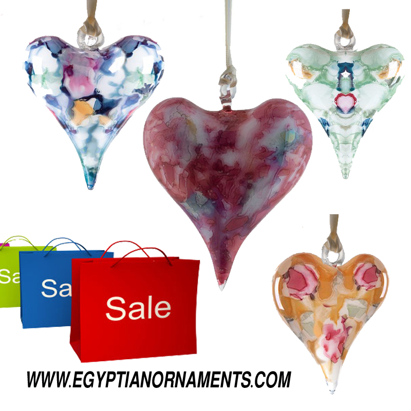 4 Wholesale Hand Blown Glass Hearts wedding ornament