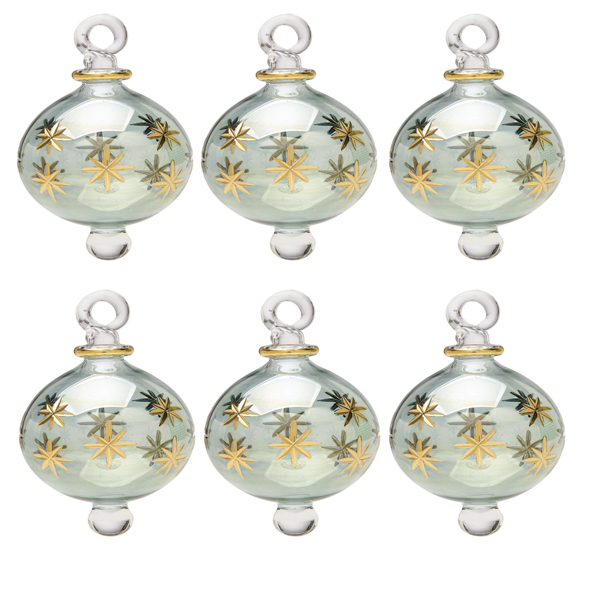 Lot Of 6 Blown Glass Egyptian Christmas Ornaments with 14 k Gold