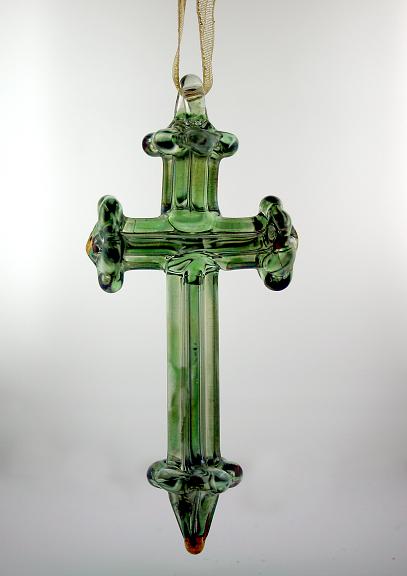 Hand blown glass Cross ornament