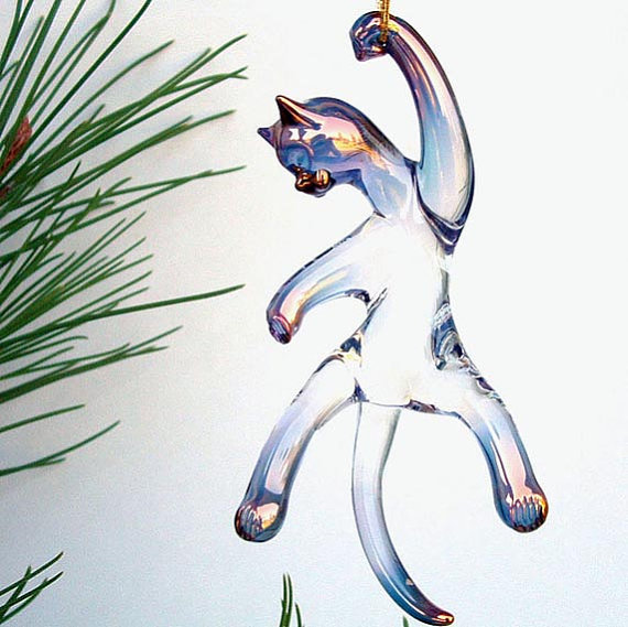 Cat Kitten Figurine Blown Glass Christmas Tree Ornament Suncatch