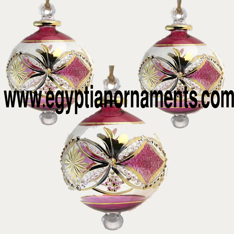 Lot Of 3 Blown Glass Egyptian Christmas Ornaments with 14 k Gold