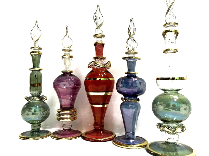 Lot Of 5 Hand Blown Glass Bottles