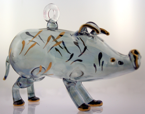 Blown glass Pig Christmas ornament