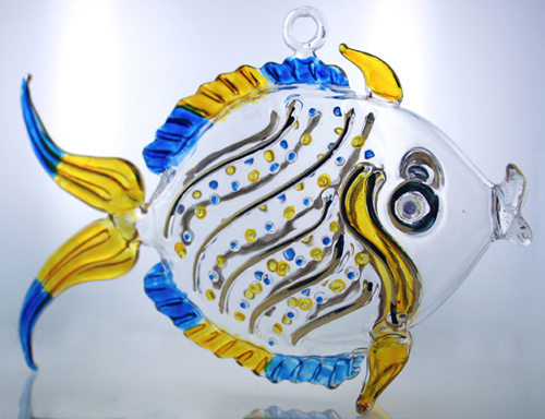 Hand blown glass fish christmas ornament